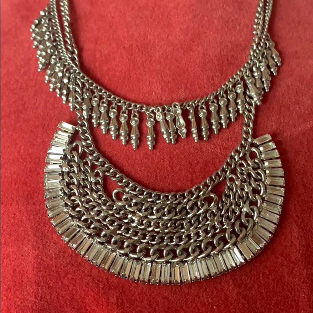 Silver Layered Bib Necklace